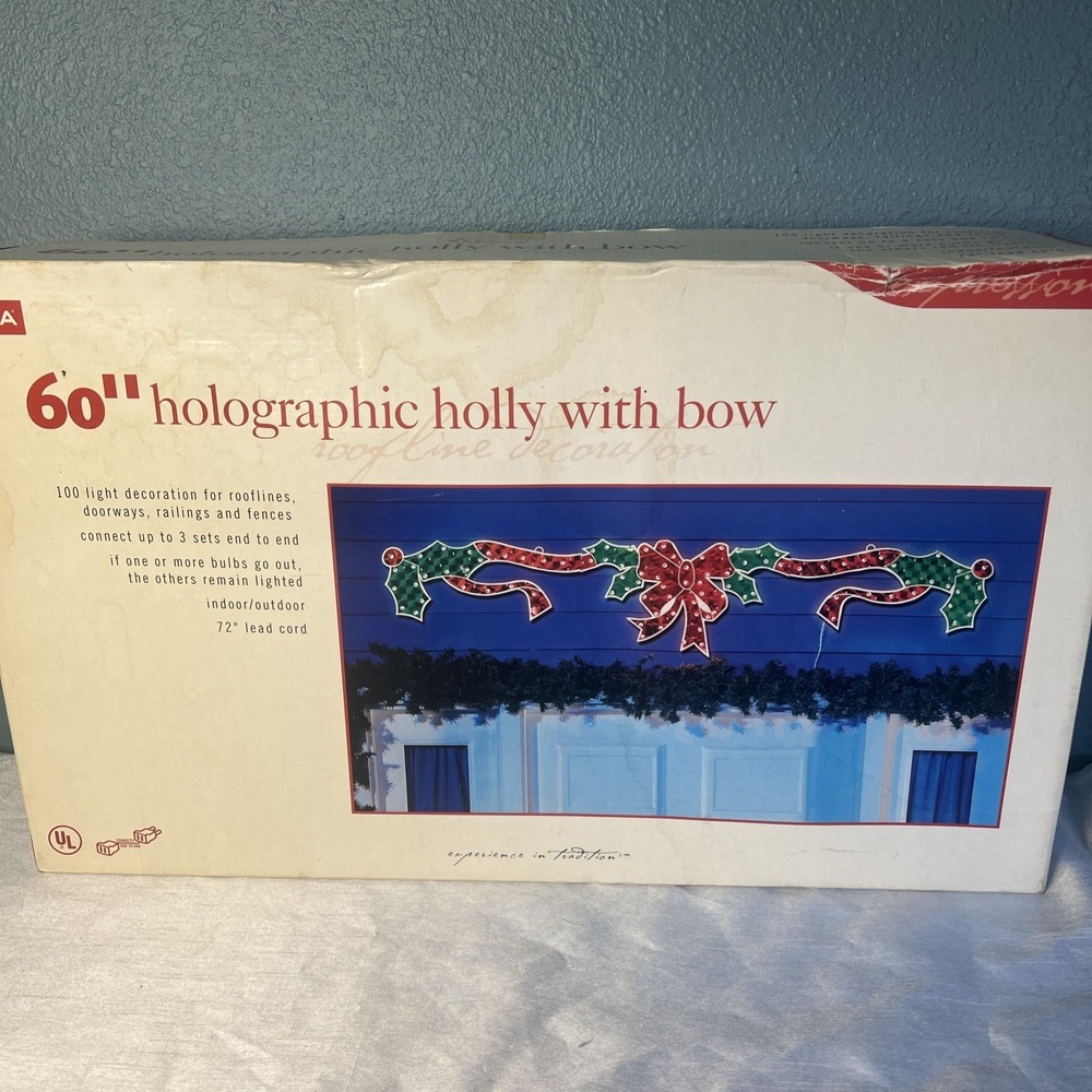 Vintage Noma 60" Holographic Holly With Bow Christmas Decoration 100 Lights